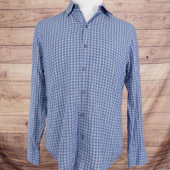 Zachary Prell Shirt Mens Medium Blue Check Button Down Cotton Casual Long Sleeve - Picture 3 of 9